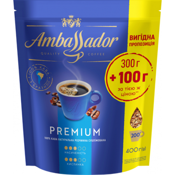Кава розчинна Ambassador Premium 300+100г 14062439 фото